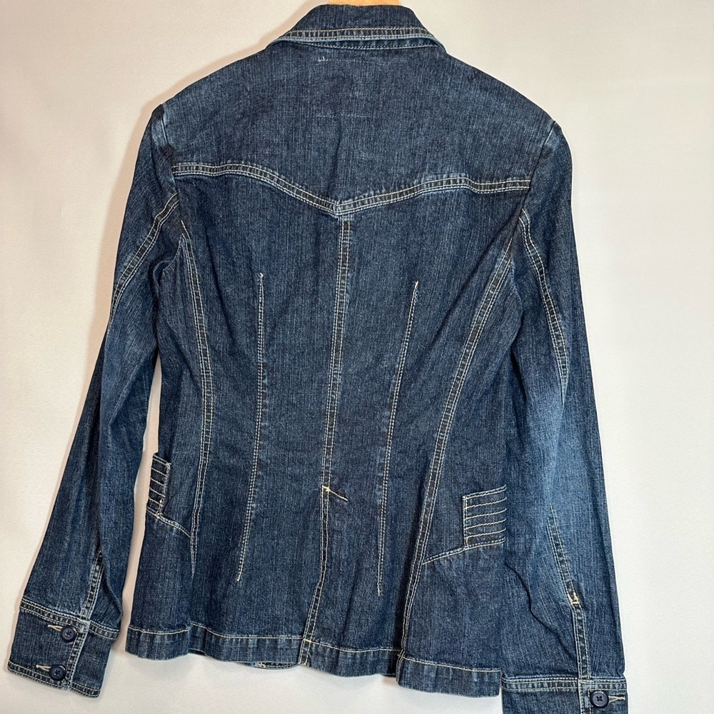 Azur Womens Size M Denim Jacket Blazer Coat Buttons Pockets Stitched Stretchy - Picture 5 of 14